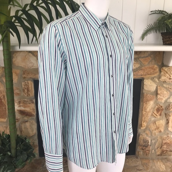 Hugo Boss Other - 🌺 BOSS Hugo Boss Men's Teal Striped Dress Shirt